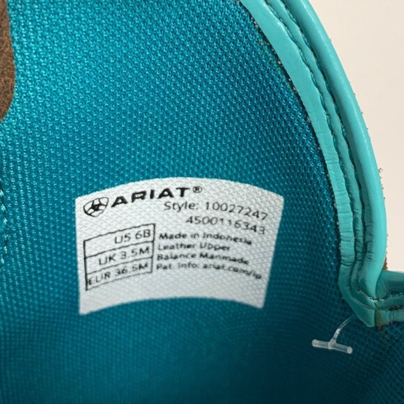 Ariat Womens Anthem Square Toe Western Boots Sz 6 B Java Brown Turquoise Leather - Picture 9 of 12